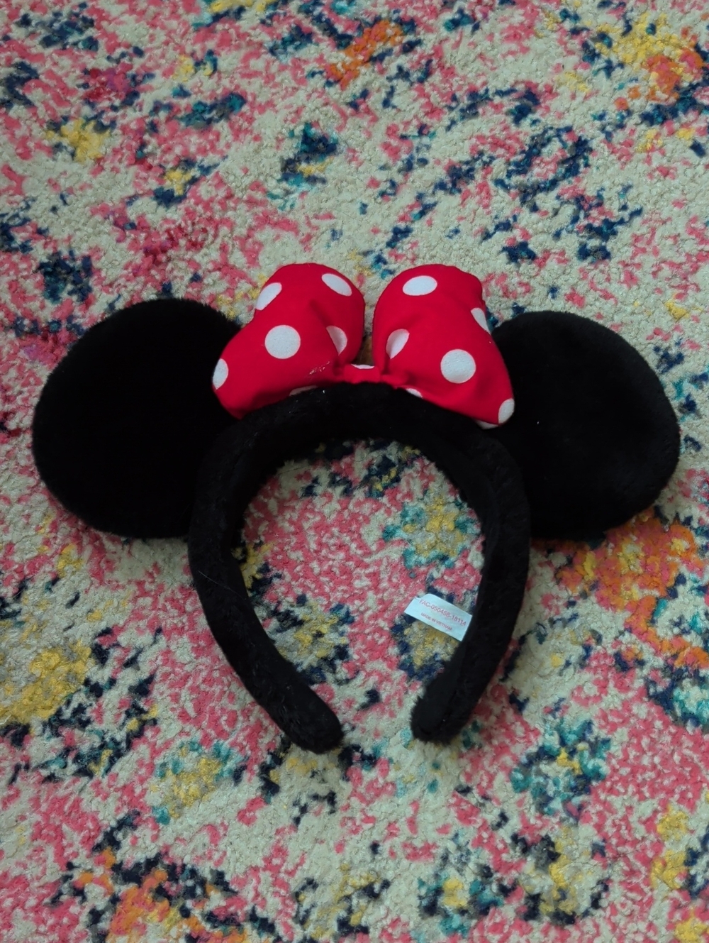 Disney Black Plush Mouse Ear Headband with Red Polka Dot Bow